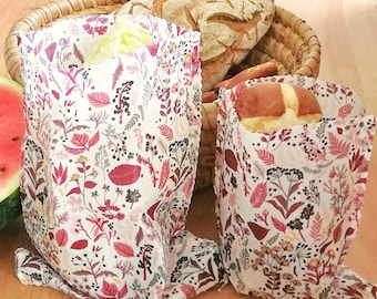 Bijenwaszakje "Flowers 1" Snacktas, lunchtas, broodzak, starterspakket, handgemaakt, biologische bijenwas, voedselverpakking, zero waste
