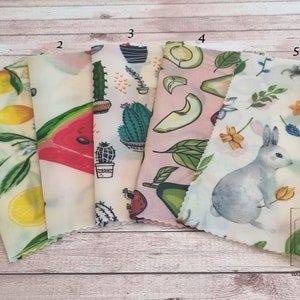 Organic Beeswax Cloths 30 x 30 cm &quot;Fruit&quot; Beeswax Cloth, Food Starter Pack, Handmade, Organic Beeswax, Food Wrap, Zero waste