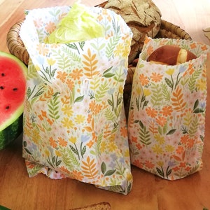 Organic Beeswax Bag &quot;Flowers 5&quot; Snack, Lunch bag, Bread bag, Food Starter Pack, handmade, Organic Beeswax, Food Wrap, Zero waste