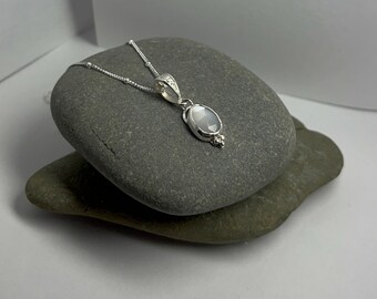 Sterling Silver White Moonstone Bridal Necklace: Rose Cut Gemstone