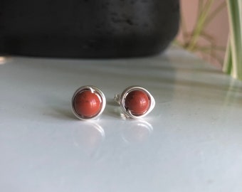 Red jasper silver stud earrings