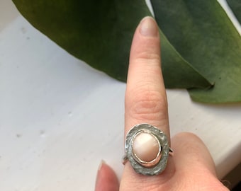 Pink Opal sterling silver statement ring