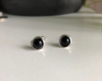 Onyx and silver stud earrings