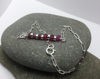 Red Sapphire Silver Rondelle Chain Bracelet