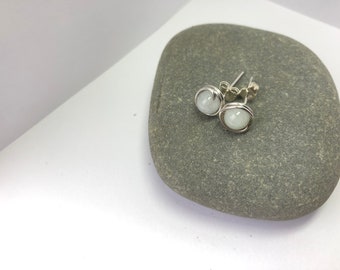 Aquamarine and sterling silver studs