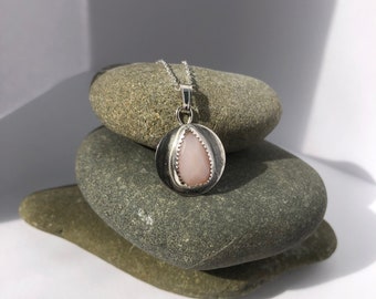 Pink opal and sterling silver pendant necklace