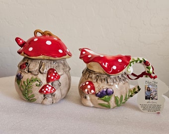 Blue Sky Mushroom Sugar Bowl and Creamer. Goes with a teapot in another listing.