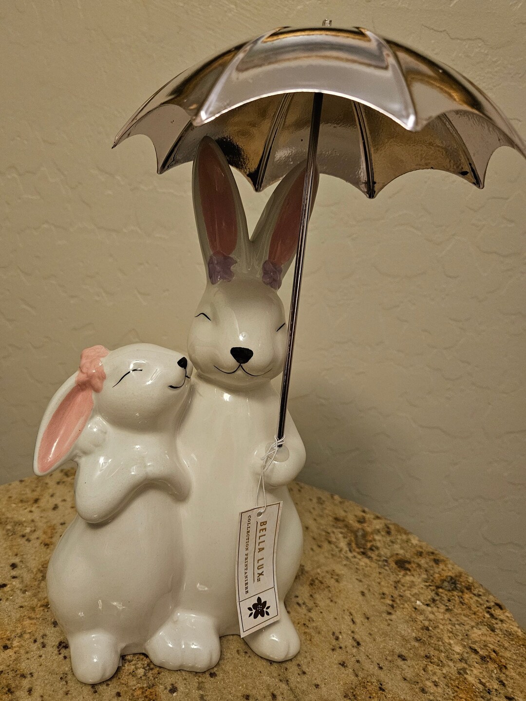Porcelain Bella Lux Bunny Rabbit Mother and Child Close Under Umbrella ...