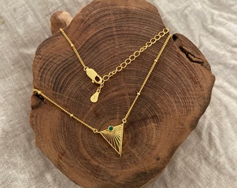 925 silver necklace, gold plated, triangle pendant chain, ideal woman gift,