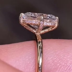 3 CT Elongated Cushion Cut Moissanite Engagement Ring Solitaire Diamond Basket with Compass Prongs Set Wedding 14K Gold Ring Gifts For Women