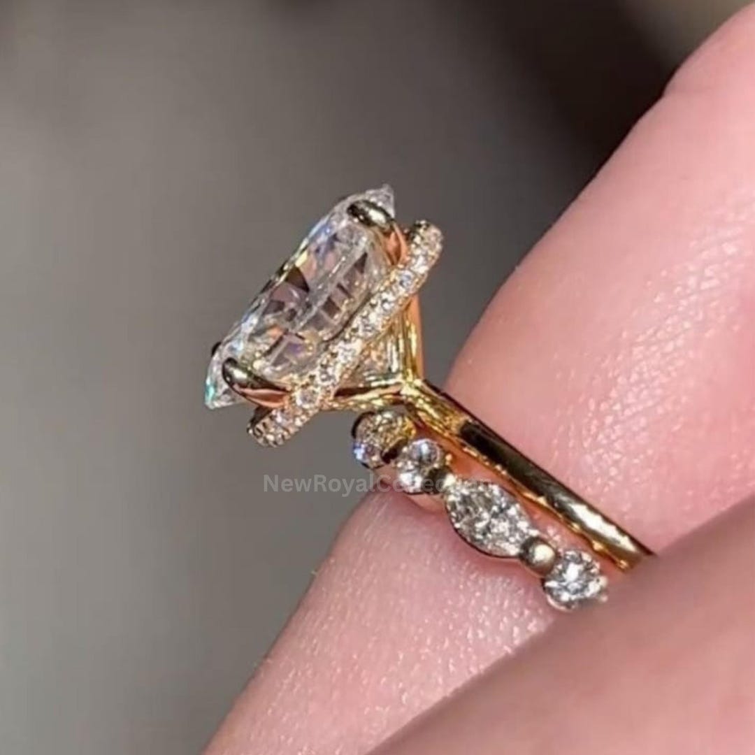 3 CT Oval Cut Moissanite Engagement Ring Set 14K Gold Bridal Ring Set ...