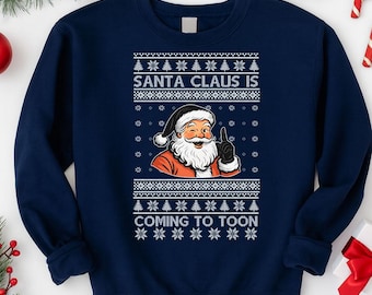 Sudadera navideña de dibujos animados «Santa Claus viene a Toon», jersey navideño feo y divertido del Newcastle, jersey navideño unisex de fútbol, regalos navideños del Newcastle United