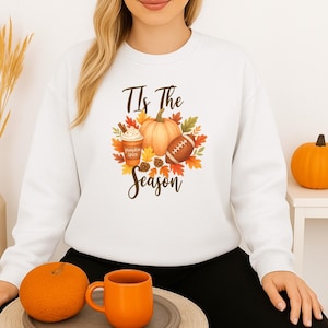 T Is the Season Sweatshirt, Fall Football Printed Sweater, Cute Pumpkin Spice Jumper for Womens, Thanksgiving Pullover, Autumn Gifts for Her