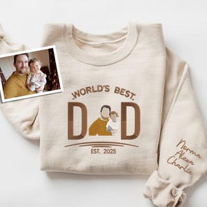 Custom Dad Portrait Embroidered Sweater, Personalised Papa Sketch From Photo Sweatshirt, Fathers Day Jumpers, Best Ever Dad Gift from Kids