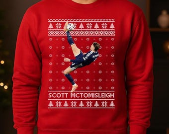 Scott McTominay Christmas Sweatshirt, Overhead Kick Goal Ugly Xmas Jumper, Scottish Football Fan Gift, Funny Soccer Holiday Printed Sweater