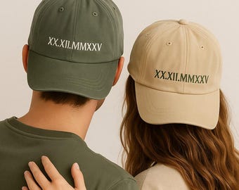 Benutzerdefinierte römische Zahl bestickter Hut, personalisierte Vintage Kappe mit speziellem Datum, Hochzeitstaggeschenk, benutzerdefinierter Vaterhut, Geschenk für Sie und Ihn