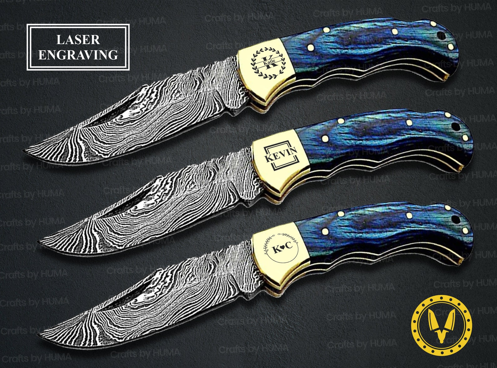 Damascus Pocket Folding Knife LASER ENGRAVING Hand Etsy