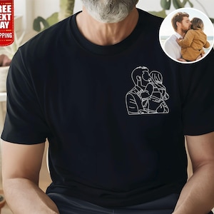 Custom Dad Photo Outline Sketch Shirt, Personalised Photo Printed Portrait Shirt, Fathers Day Gifts, Memorial Best Dad 80th Birthday Gifts