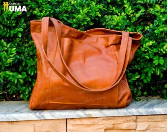 Bolso de mano de cuero para todos los días, bolso de playa de hombro para mujer, bolso mensajero de cuero marrón suave, bolso de mano de gran tamaño, regalo del 21 aniversario de bodas