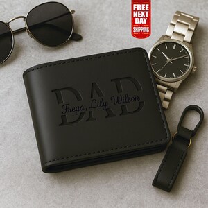 Benutzerdefinierte Kinder Name Dad Brieftasche, personalisierte Dad Leder Brieftasche, gravierte Name Monogramm Brieftasche, Vatertagsgeschenk für Papa, Papa Geschenk von Kindern