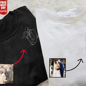 Embroidered Sketch Portrait Hoodie, Custom Couple Outline Drawing Hoody, Personalised Matching Jumper for His/Hers, Memorial Gifts for Hubby