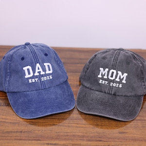 Custom Date Mom Dad Baseball Hat, Personalised Embroidered Vintage Dad Cap, New Parent Gift, Pregnancy Reveal Hat, First Time Mom Dad Gifts