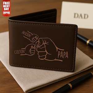 Carteras de cuero personalizadas para papá, billetera personalizada con nombre grabado para niños, regalo para el Día del Padre, el mejor regalo para papá.