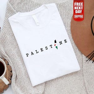 Carte de la Palestine drapeau imprimé ras du cou chemises, t-shirts Palestine, t-shirts tailles adultes Palestine, vêtements musulmans Palestine, livraison gratuite Royaume-Uni