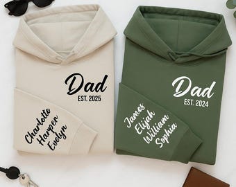 Benutzerdefinierter Papa Hoodie mit Kindernamen, personalisierter Papa Est Jahr Kapuzenpullover, Vatertagsgeschenke, neuer Papa präsentiert, benutzerdefinierter Hoodie mit Namen