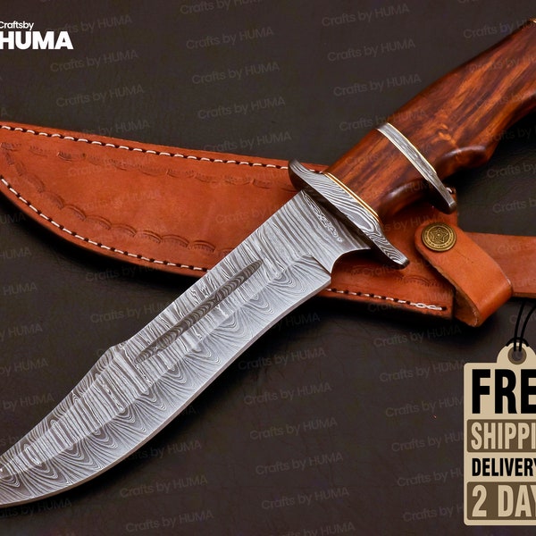 Damascus Steel Hunting Knifw, Personalised Fixed Blade Bowie Knifw, Survival Knifw for Camping and Hunting, SAME Day Shipping in UK & USA
