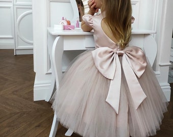 Robe fleur fille, en satin et tulle italien