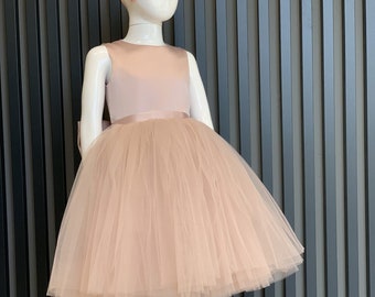 Children's first birthday dress, from tulle and satin