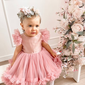 Flower girl dress in old rose colour, Wedding flower girl dress, Princess dress, Birthday dress, Tulle baby dress, toddler dress image 2