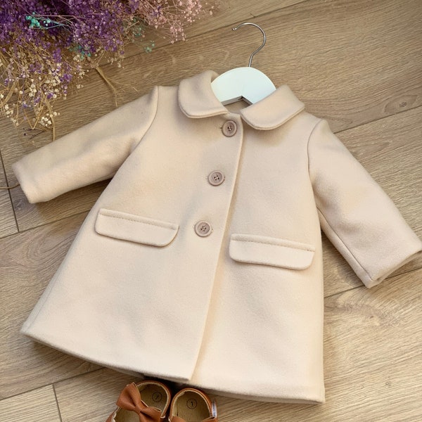 Wool toddler jacket, girl's coat. Wool kids jacket for baptism, long sleeves, wool jacket for tulle dress, baby wool coat, infant jacket