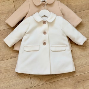 White wool toddler jacket, girl's coat, kids jacket for baptism, long sleeved, wool jacket for tulle dress, baby wool coat infant jacket