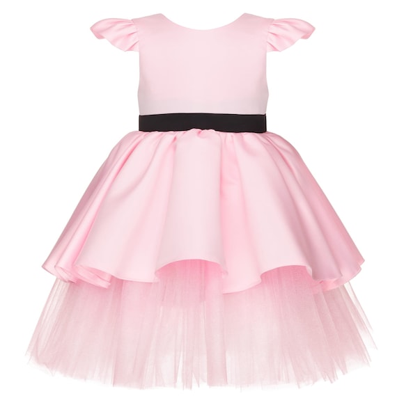 Children s Pink Dress With Black Belt Flower Girl Dress Firts