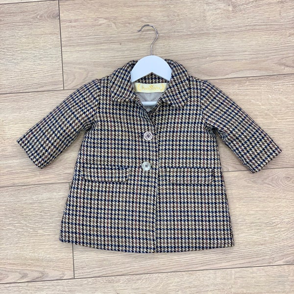 Wool baby plaid jacket, girl's coat. Wool kids tartan jacket for Christmas, long sleeves, wool jacket for tulle dress, baby plaid wool coat