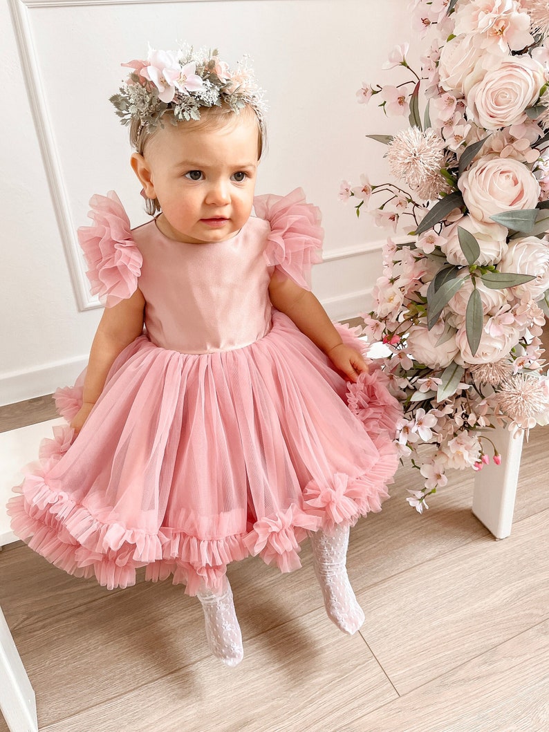 Flower girl dress in old rose colour, Wedding flower girl dress, Princess dress, Birthday dress, Tulle baby dress, toddler dress image 2