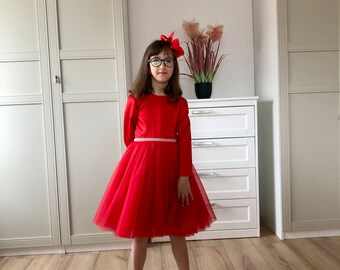 Robe rouge pour enfants, robe de fille à fleurs, robe de premier anniversaire, robe en tutu, robes en tulle, robes de fille à fleurs, robes rouges