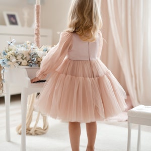 Robe enfant en tulle rose poudré pour demoiselles d'honneur, anniversaires, fêtes image 5