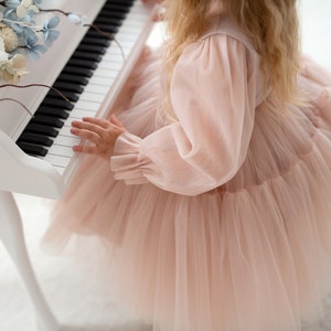 Robe enfant en tulle rose poudré pour demoiselles d'honneur, anniversaires, fêtes image 2