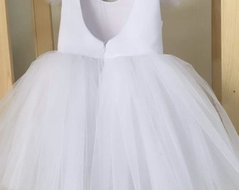 Vestido de tul blanco para niños, vestido de bautismo, vestido de bautizo, vestido de niña de flores, vestido de primer cumpleaños