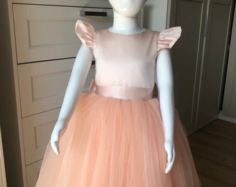Flower girl peach dress, Wedding flower girl dress, Princess dress, Birthday dress, Tulle baby dress, toddler dress