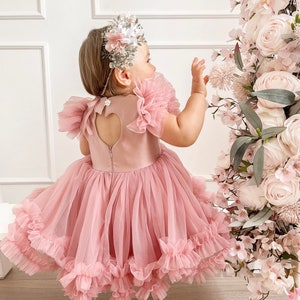 Flower girl dress in old rose colour, Wedding flower girl dress, Princess dress, Birthday dress, Tulle baby dress, toddler dress image 3