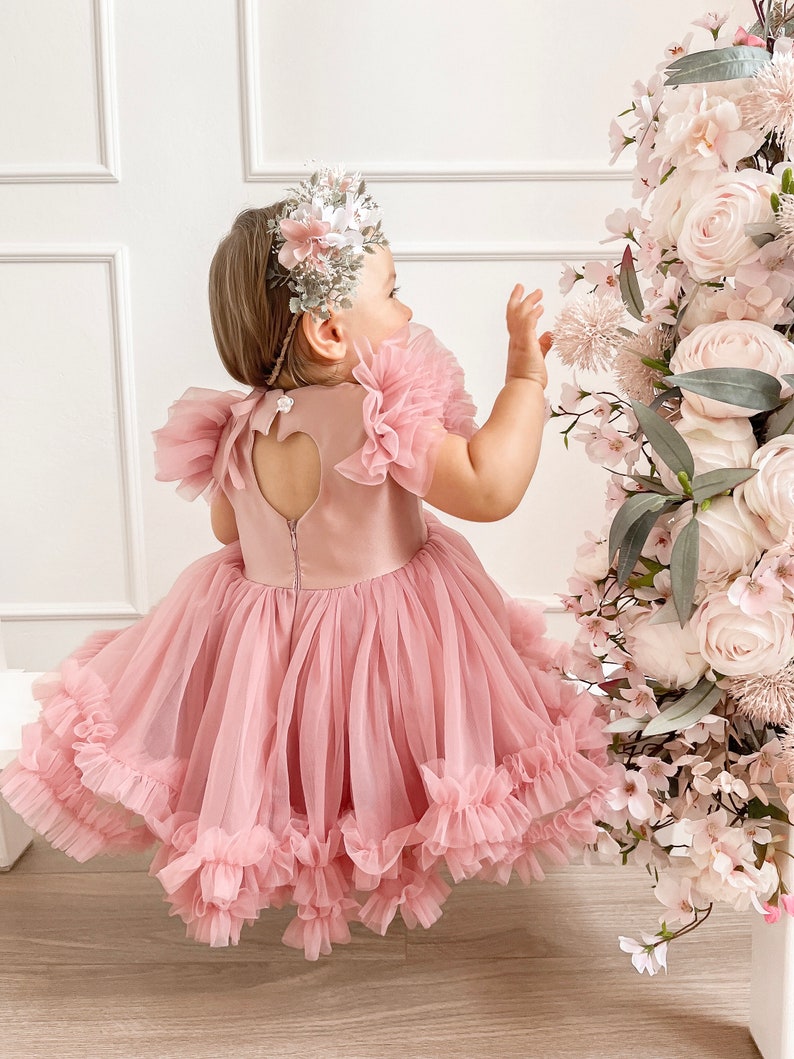 Flower girl dress in old rose colour, Wedding flower girl dress, Princess dress, Birthday dress, Tulle baby dress, toddler dress image 3