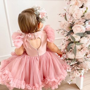 Flower girl dress in old rose colour, Wedding flower girl dress, Princess dress, Birthday dress, Tulle baby dress, toddler dress image 4