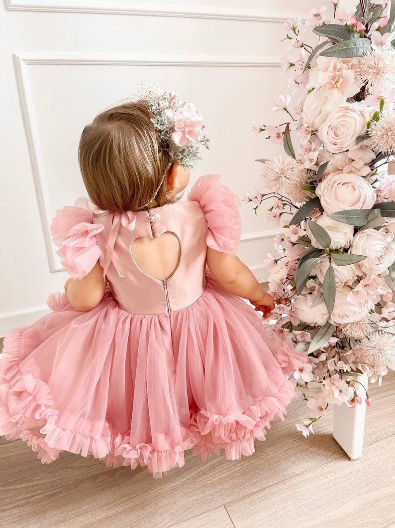 Flower girl dress in old rose colour, Wedding flower girl dress, Princess dress, Birthday dress, Tulle baby dress, toddler dress image 4