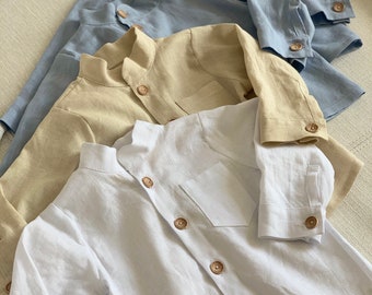 Linen baby shirt, neutral color linen children clothes, white linen boy's top, natural kids clothes, linen t-shirt, vintage toddler shirt