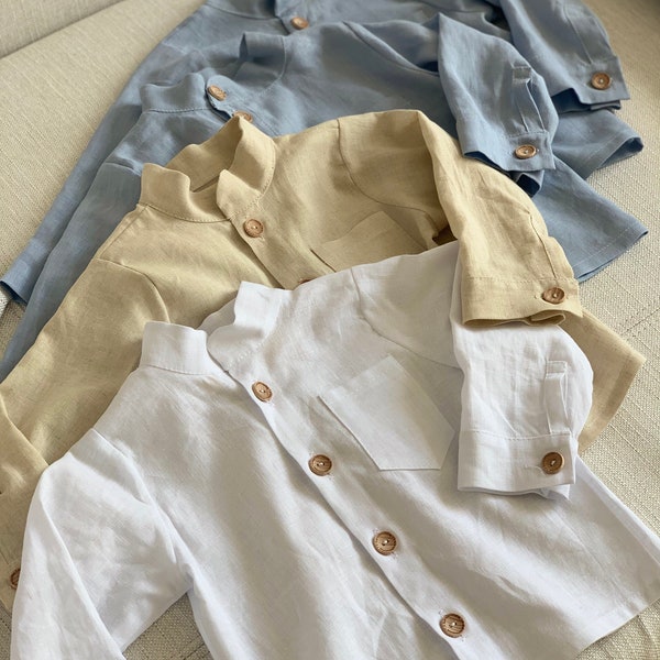 Chemise bébé en lin, vêtements pour enfants en lin de couleur neutre, haut de garçon en lin blanc, vêtements naturels pour enfants, t-shirt en lin, chemise vintage pour tout-petits