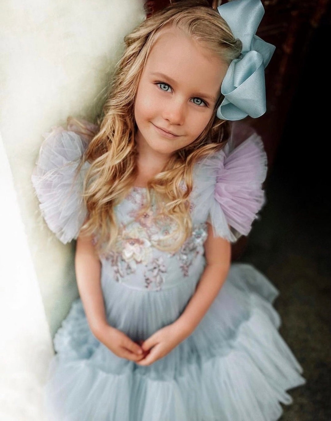 Flower Girl Dress Satin Light Blue Dress Wedding Flower Girl Etsy